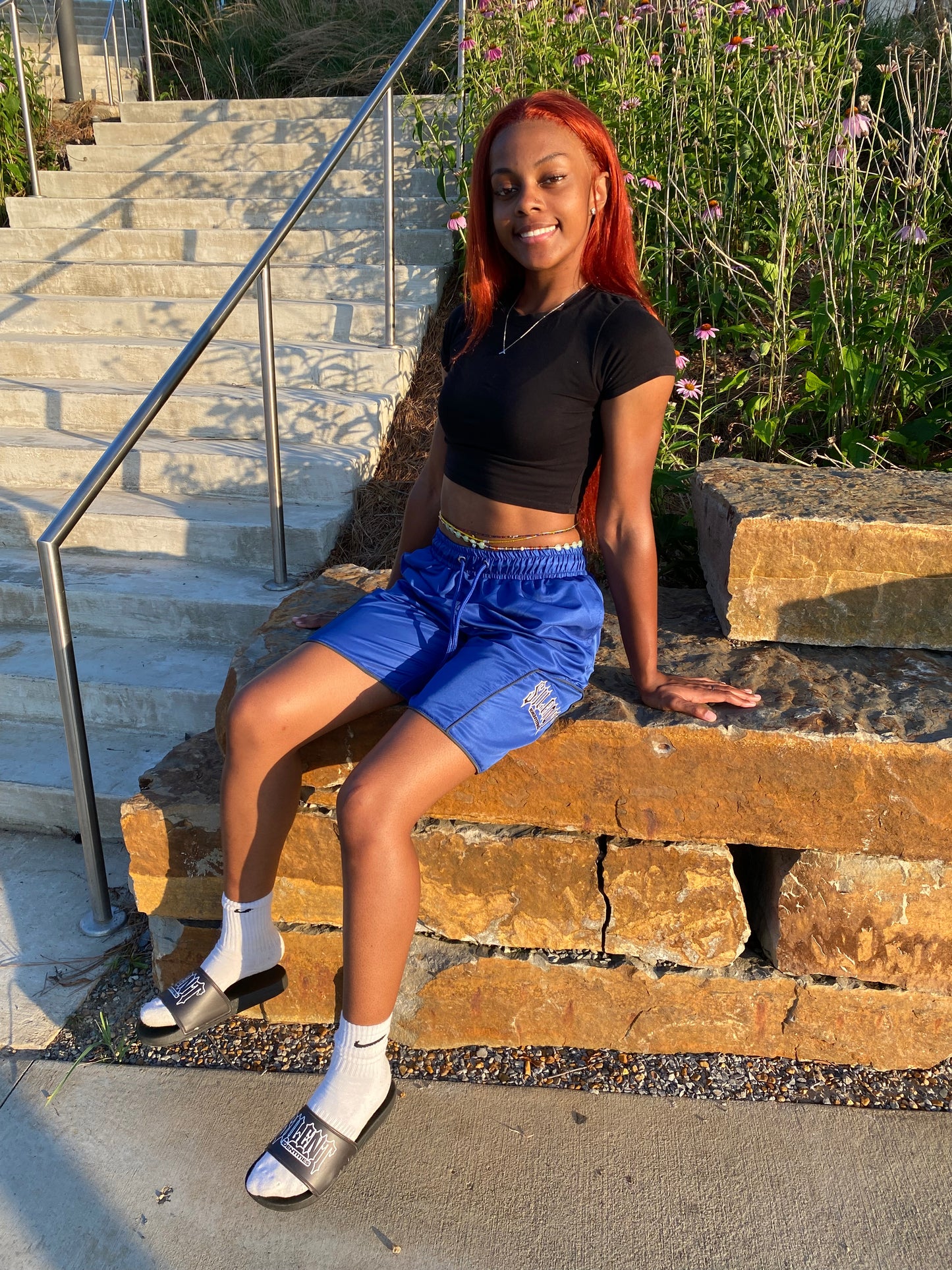 SS25 BLUE NYLON SHORTS