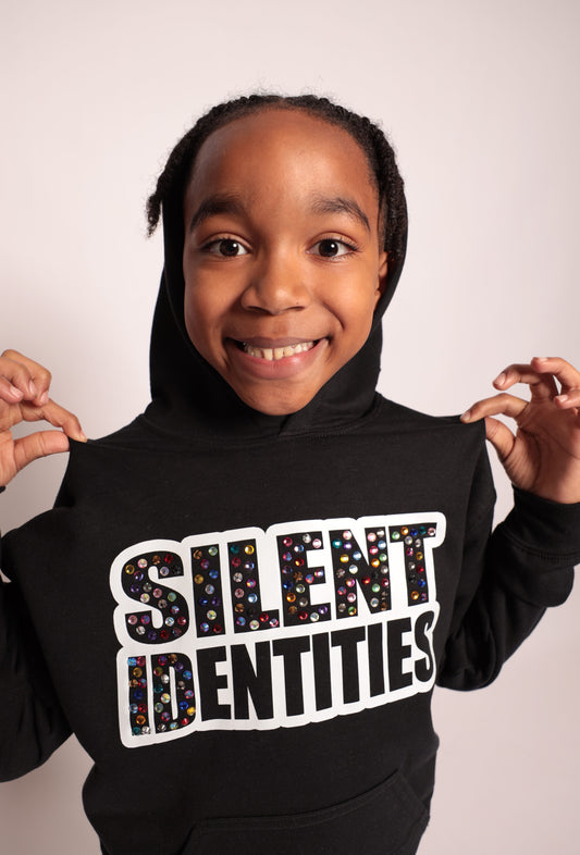 KIDS BLACK “SILENT ID” GEM HOODIE